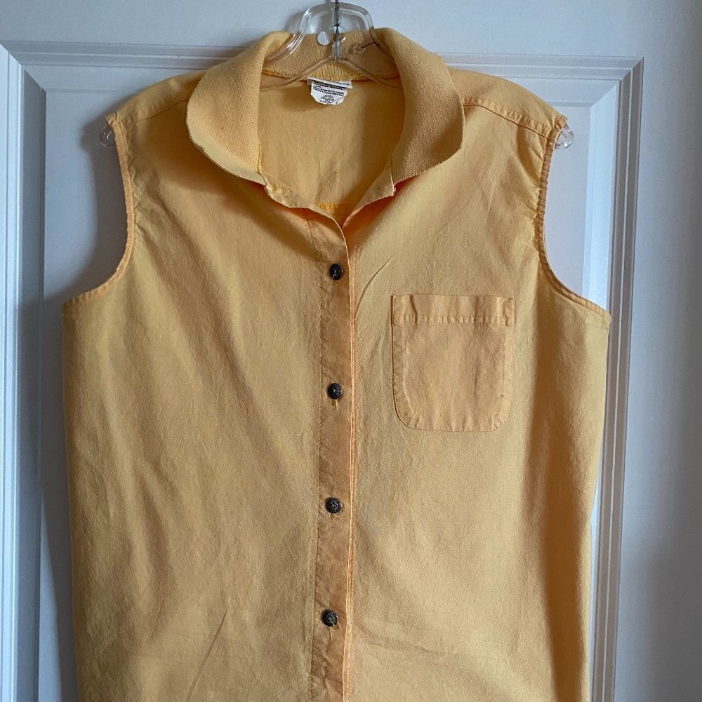 BOBBIE BROOKS Sleeveless 100% Cotton Women's Yellow Top Shirt Sz L